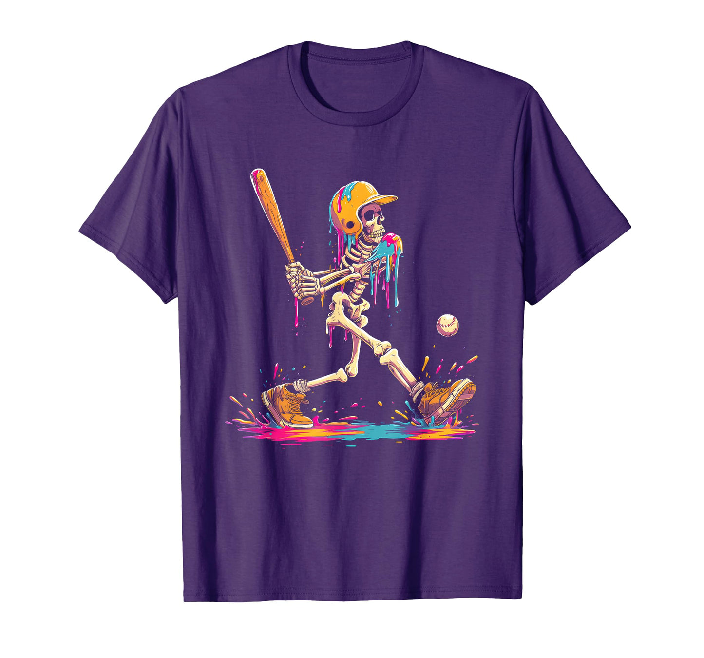 Funny Baseball Skeleton Ice Cream Drip T-Shirt