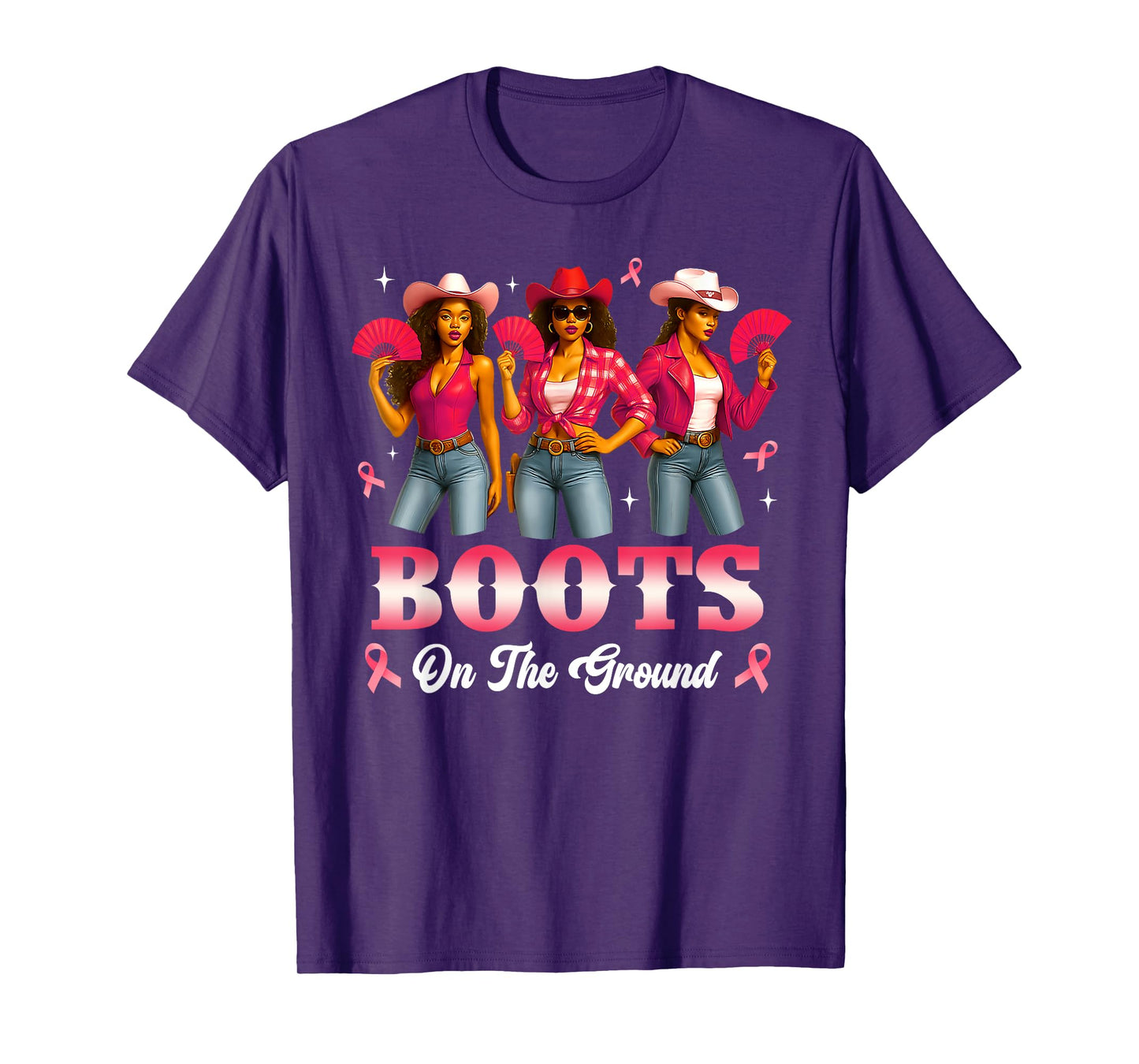 Boots On The Ground Pink Cowgirl Breast Cancer Awareness T-Shirt