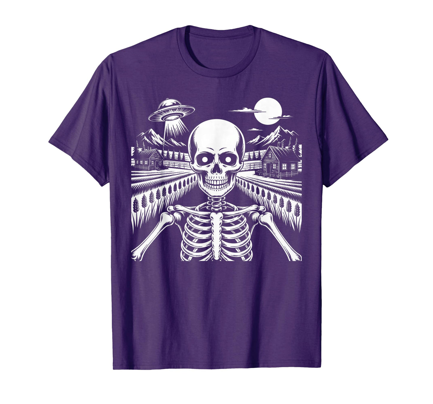 Spooky Skeleton Selfie with Spaceship Alien UFO Halloween T-Shirt