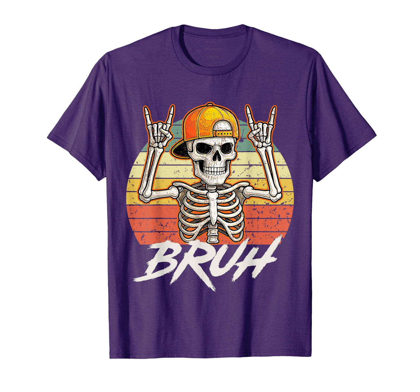 Bruh Punk Rock Skeleton Cool Rocker Halloween Retro T-Shirt