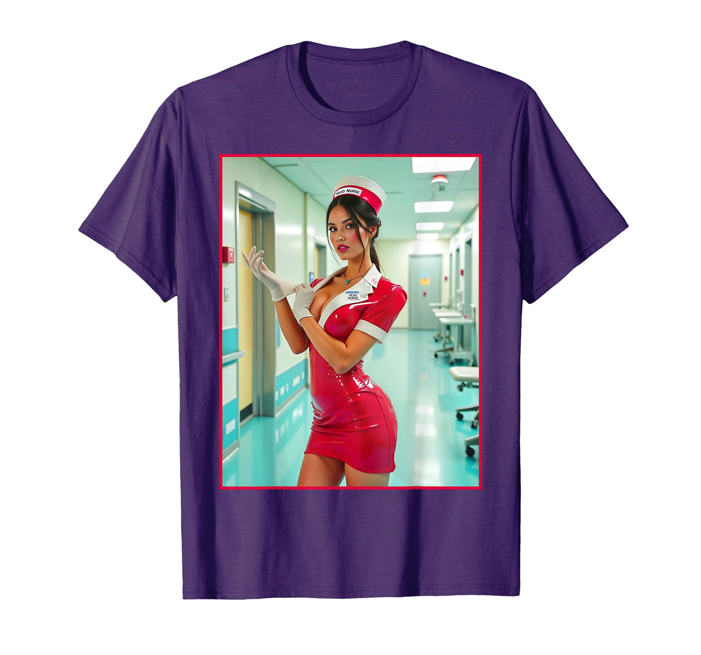 Sexy Girl Graphic Tee - Sexy Naughty Nurse in Red Latex V.2 T-Shirt