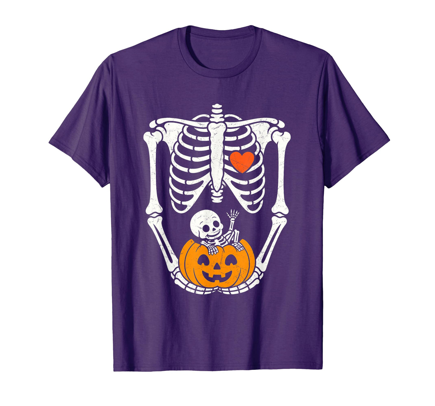 Halloween Skeleton Baby Rib Cage Maternity Pregnant Pumpkin T-Shirt