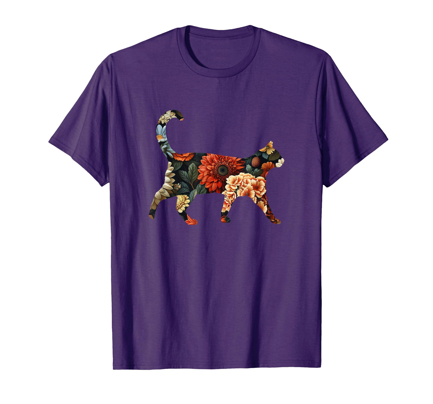 Elegant silhouette flowers flowers floral cat T-Shirt