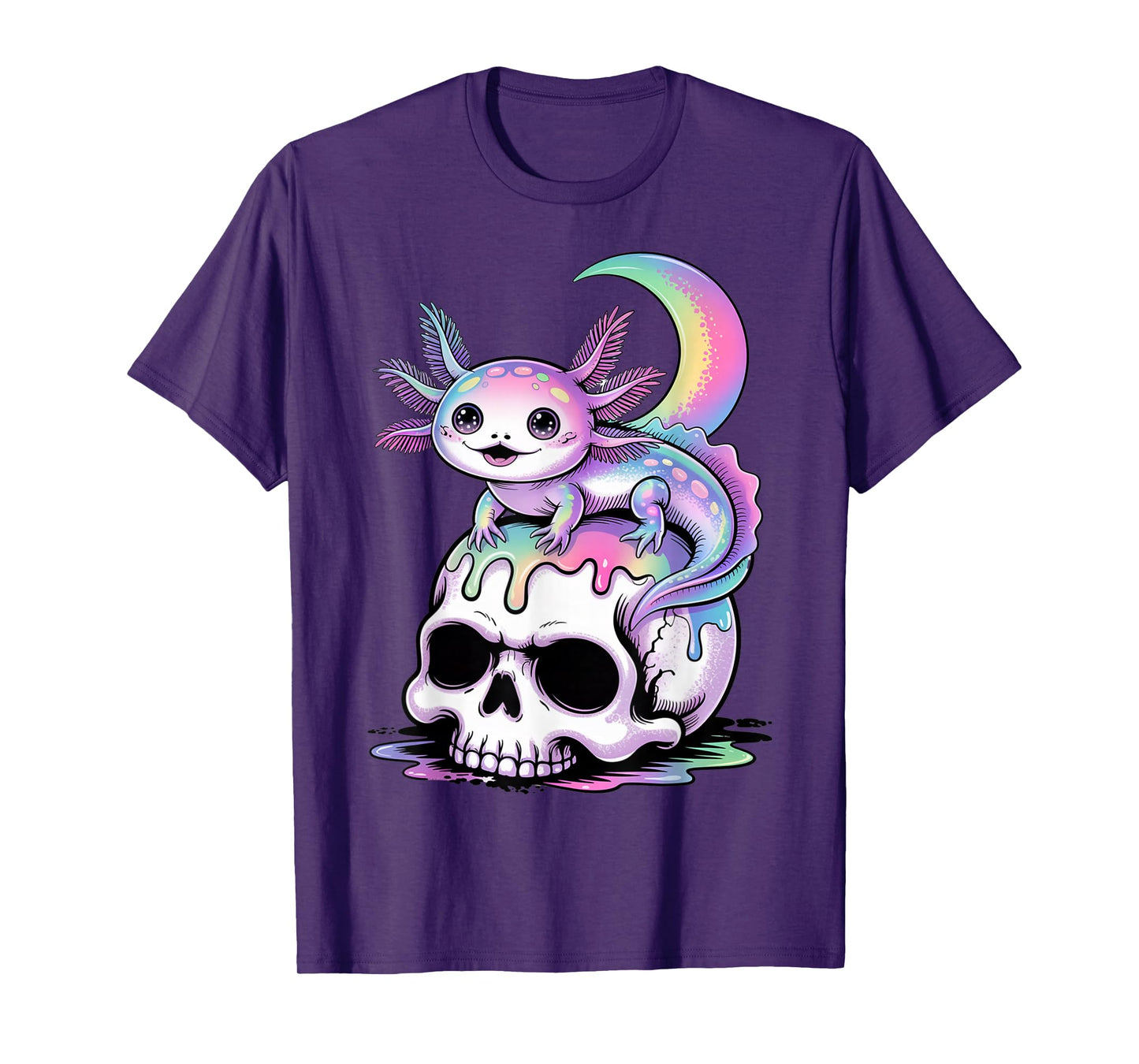 Kawaii Pastel Goth Cute Creepy Axolotl Bat Skeleton T-Shirt