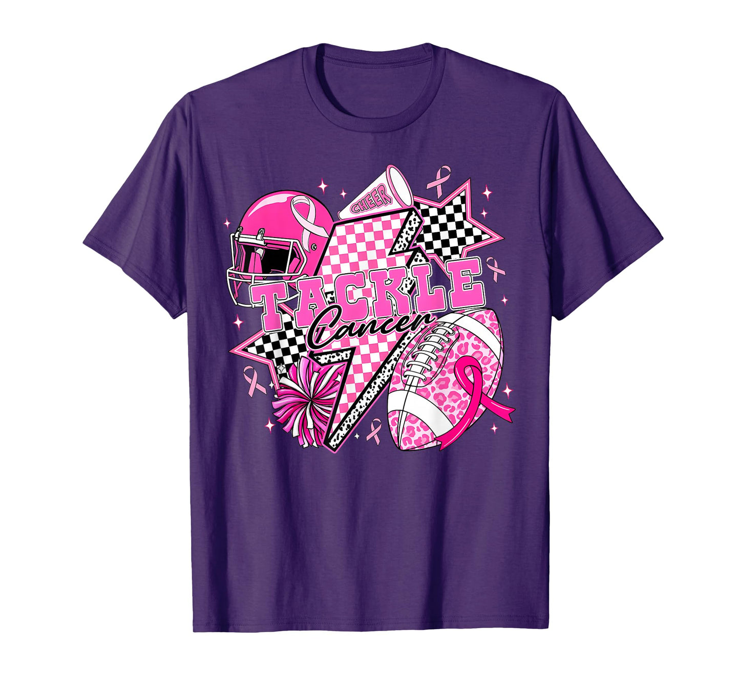 Tackle Cancer Football Pink Ribbon Cheer Breast Cancer Aware T-Shirt