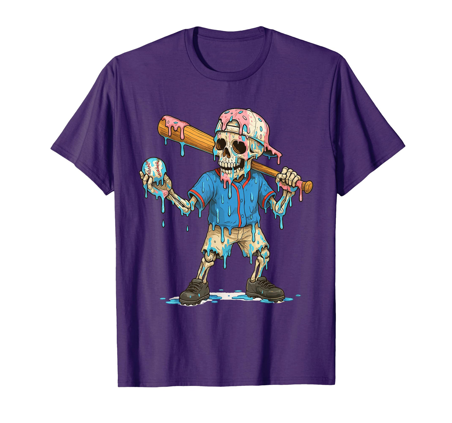 Funny Baseball Skeleton Ice Cream Drip Baseball Boys Youth T-Shirt