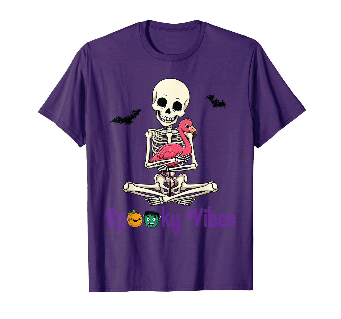 Skeleton Hugging Flamingo Cute Spooky Vibes Halloween Day T-Shirt