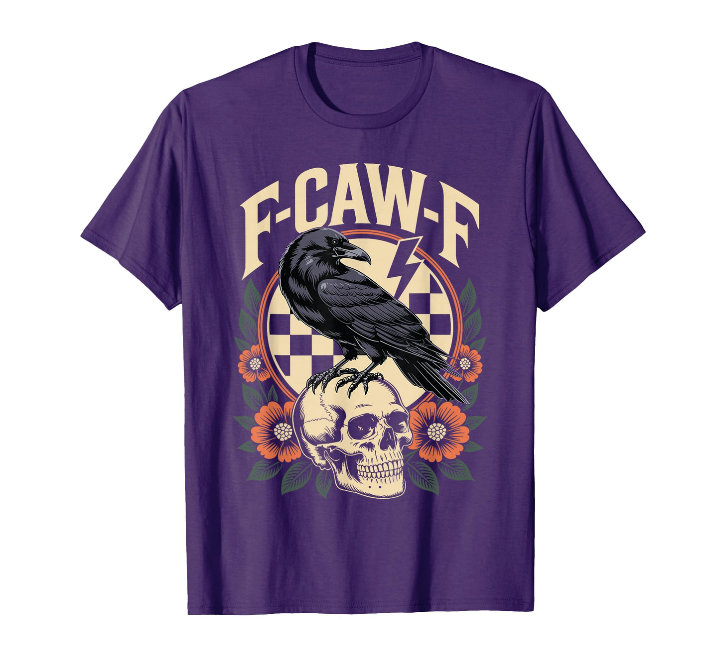 Halloween F Caw F Black Raven Bird F-Caw-F Crow Checkered T-Shirt