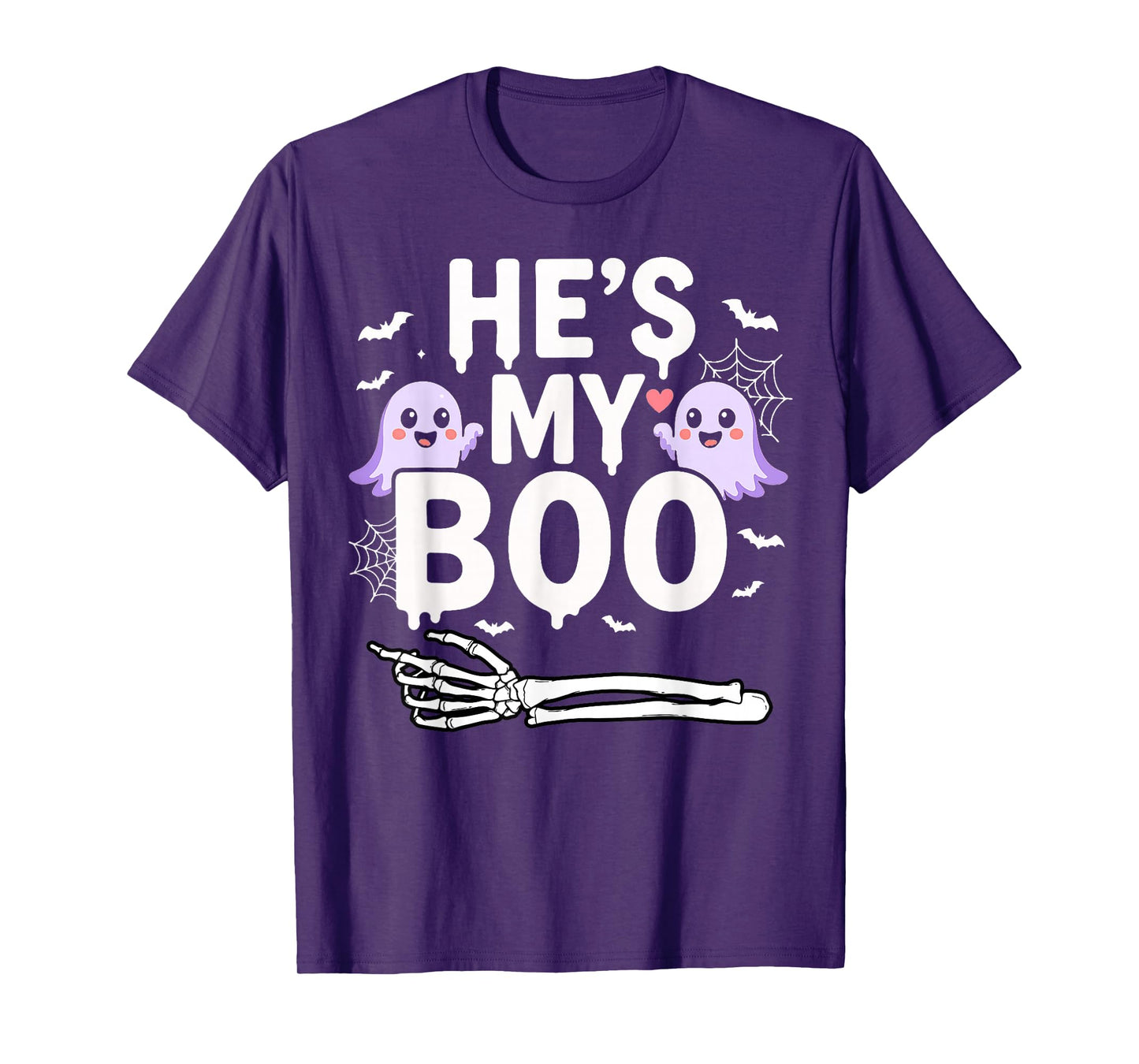 He's My Boo Halloween Pajama Skeleton Matching Couple Squad T-Shirt
