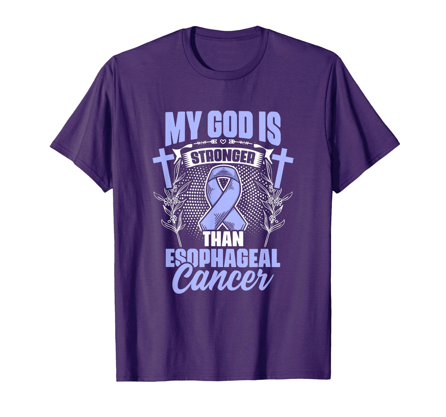 Esophageal Cancer Awareness Apparel Esophagus God Stronger Than Esophageal Cancer Awareness T-Shirt - Unisex-Adults - Black - Small - Short Sleeve - Cotton Blend - Modern - Cancer Awareness Design