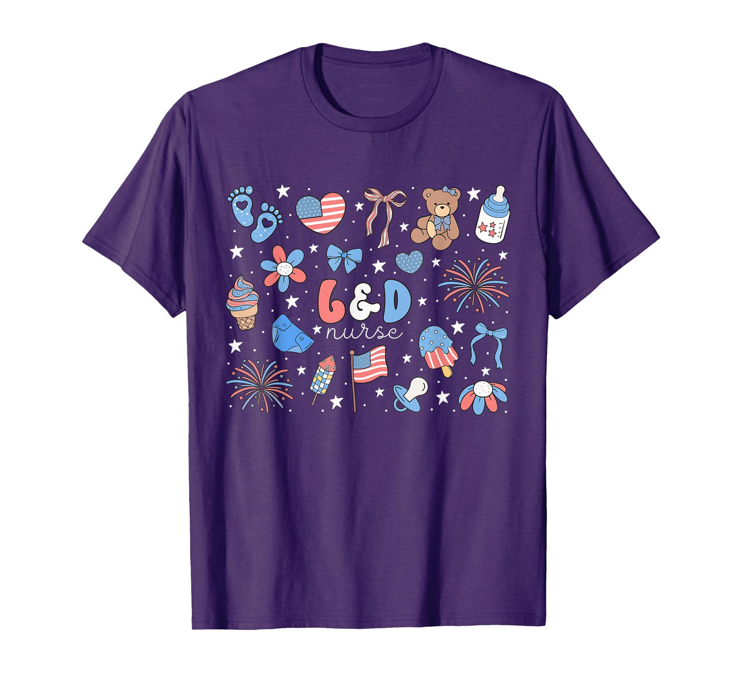 L&D Nurse 4th of July Labor and Delivery Nurse Bear Work T-Shirt