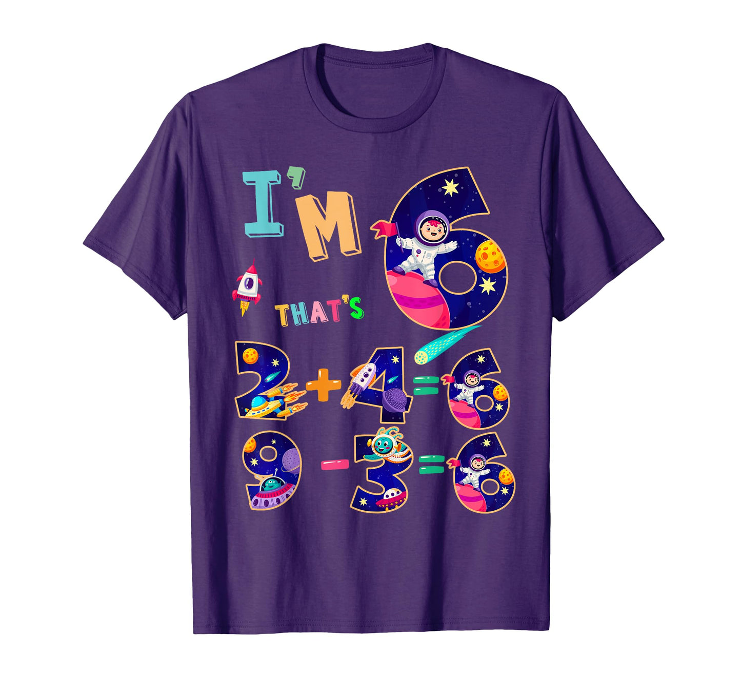 Maths 6th Birthday Space Idea For Kids & 6 Year Old Numbers T-Shirt