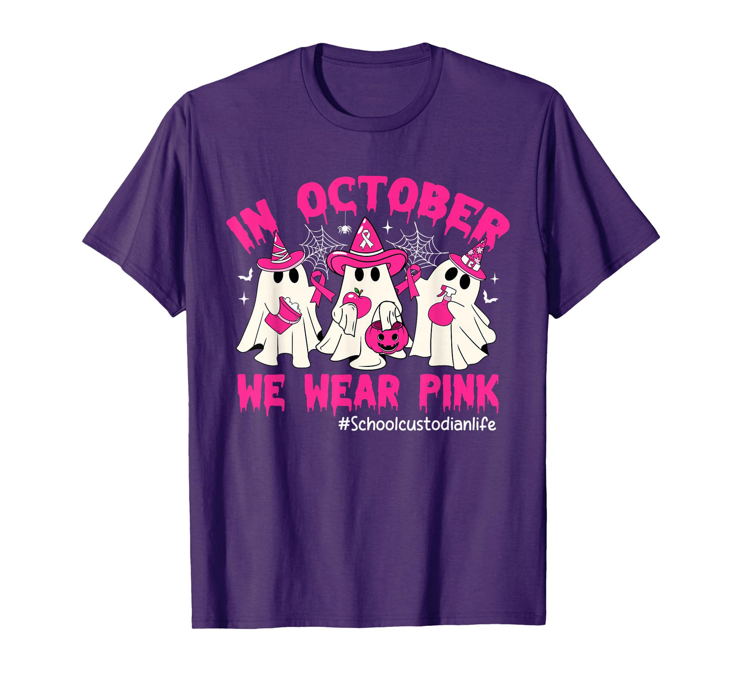 In October We Wear Pink School Custodian Life Breast Cancer T-Shirt