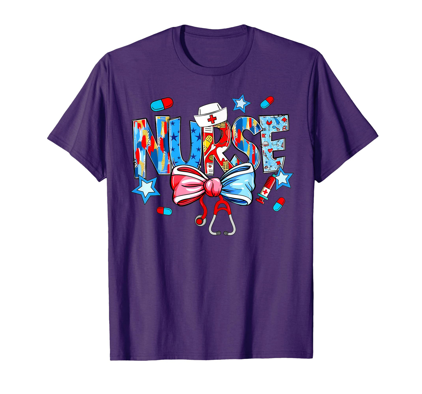Coquette Bow Stethoscope Nurse 4th Of July Nursing Womens T-Shirt