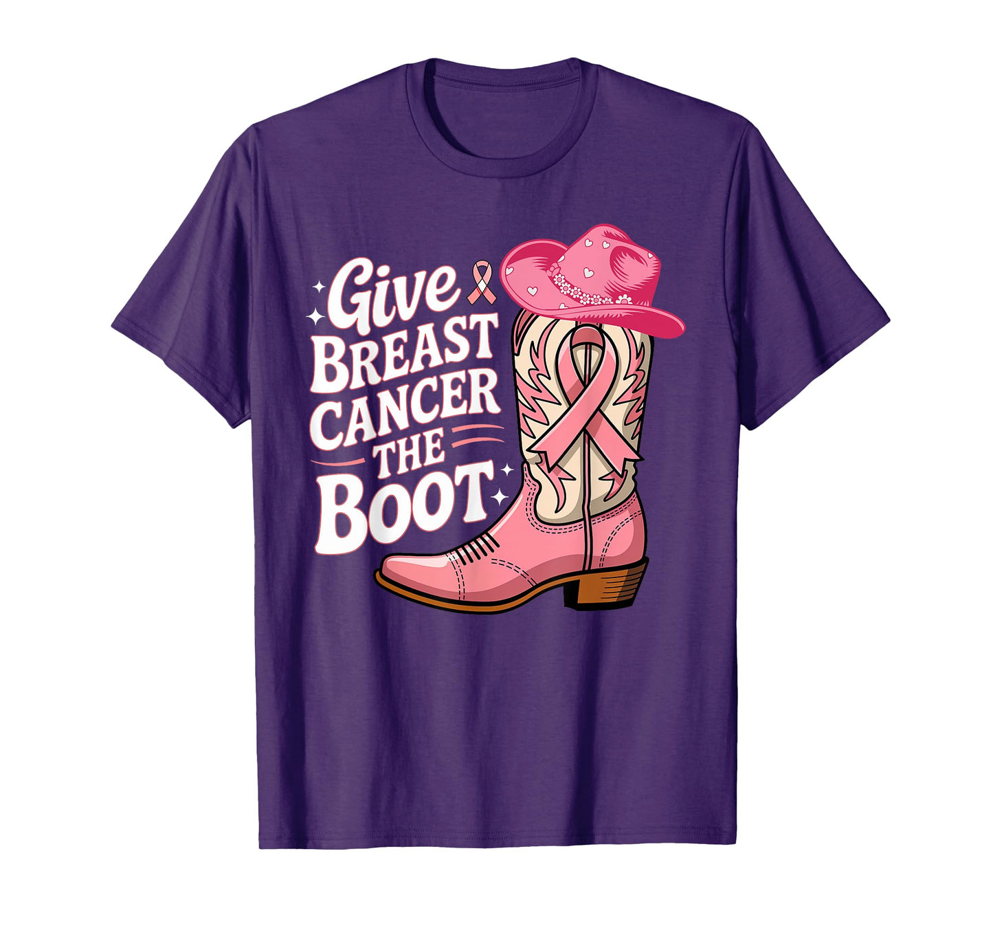 Give Breast Cancer Boot Cowgirl Pink Ribbon Cancer Awareness T-Shirt
