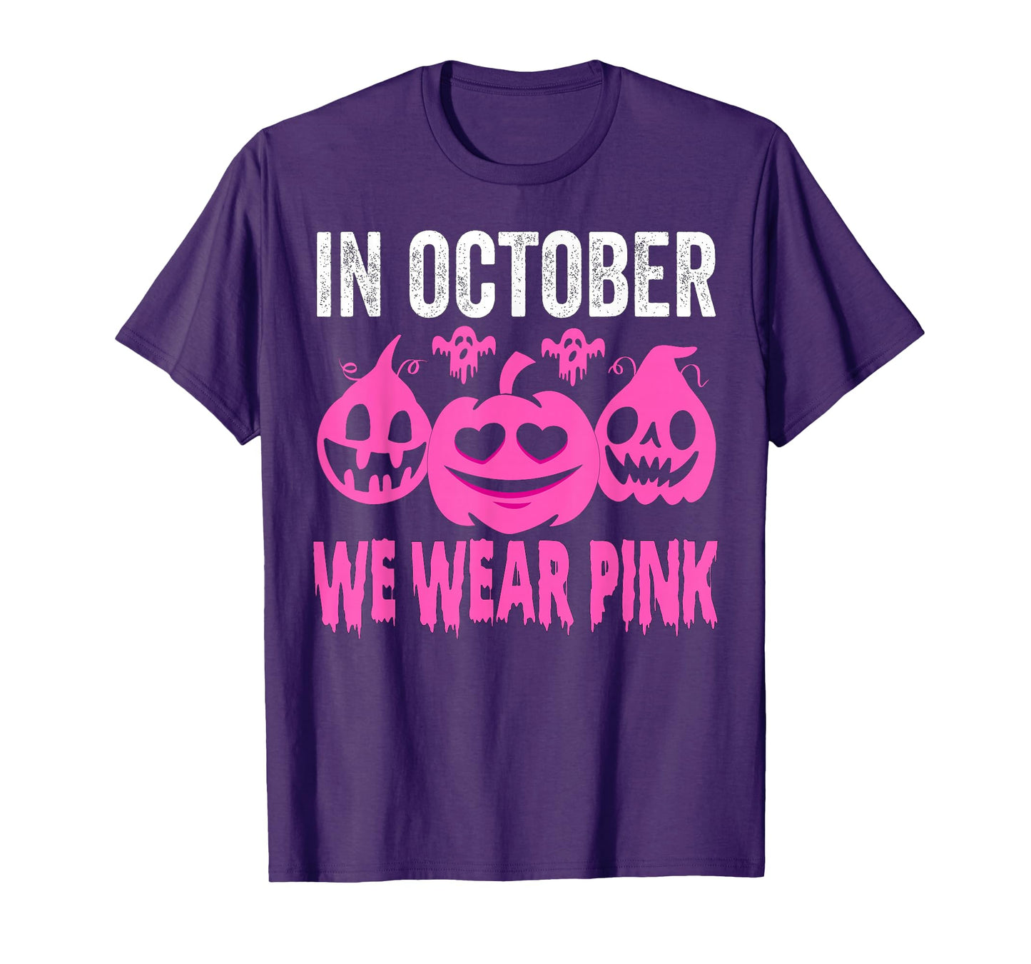 In October We Wear Pink Breast Cancer Pumpkin Halloween T-Shirt