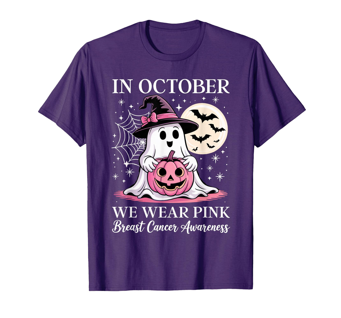 in October We Wear Pink Ghost Cute Breast Cancer Awareness T-Shirt