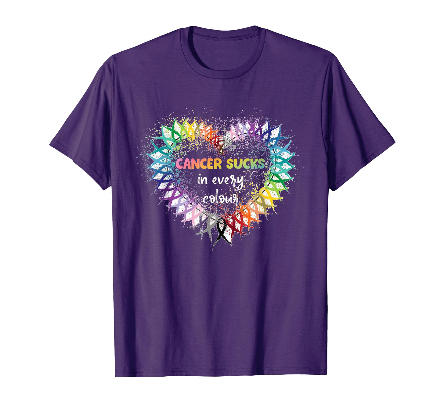 Cancer Sucks In Every Color Cancer Awareness Ribbons Heart T-Shirt