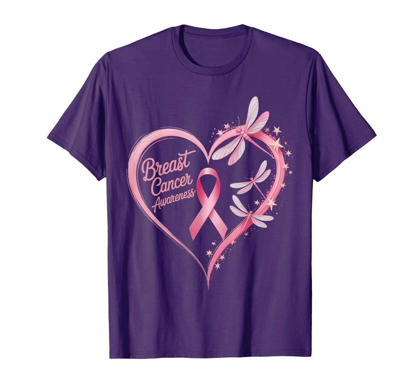 Breast Cancer Heart Dragonflies Awareness Women Kids Men T-Shirt