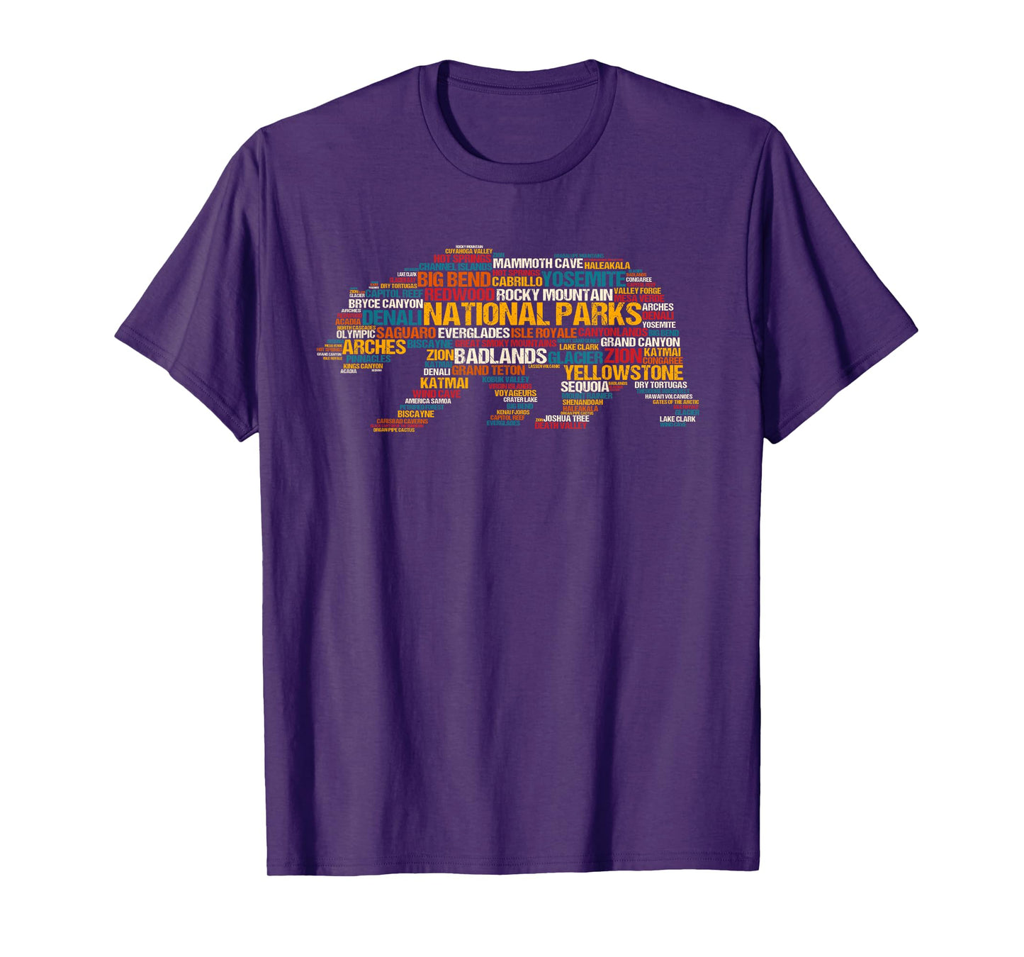 National Parks USA List Word Cloud Bear Camping & Hiking T-Shirt