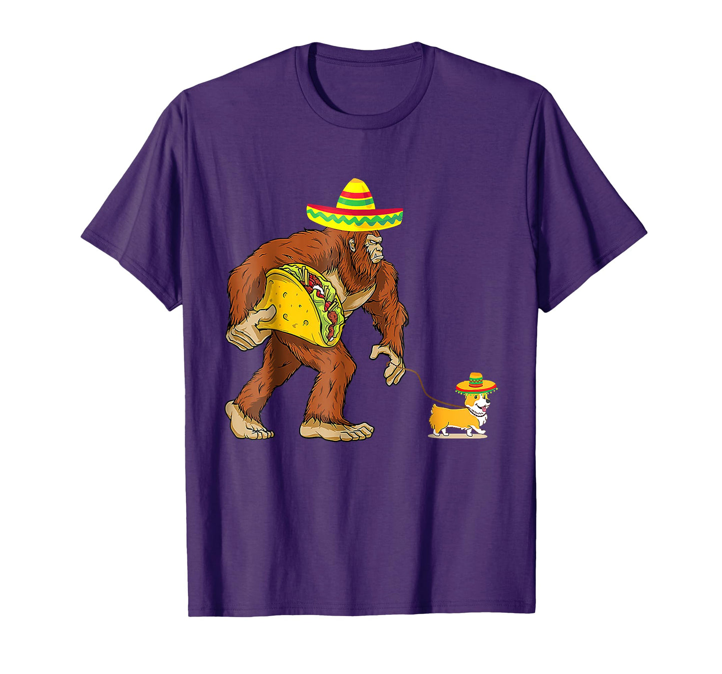 Bigfoot Steal Taco Corgi Dog Funny Cinco De Mayo Men Women T-Shirt