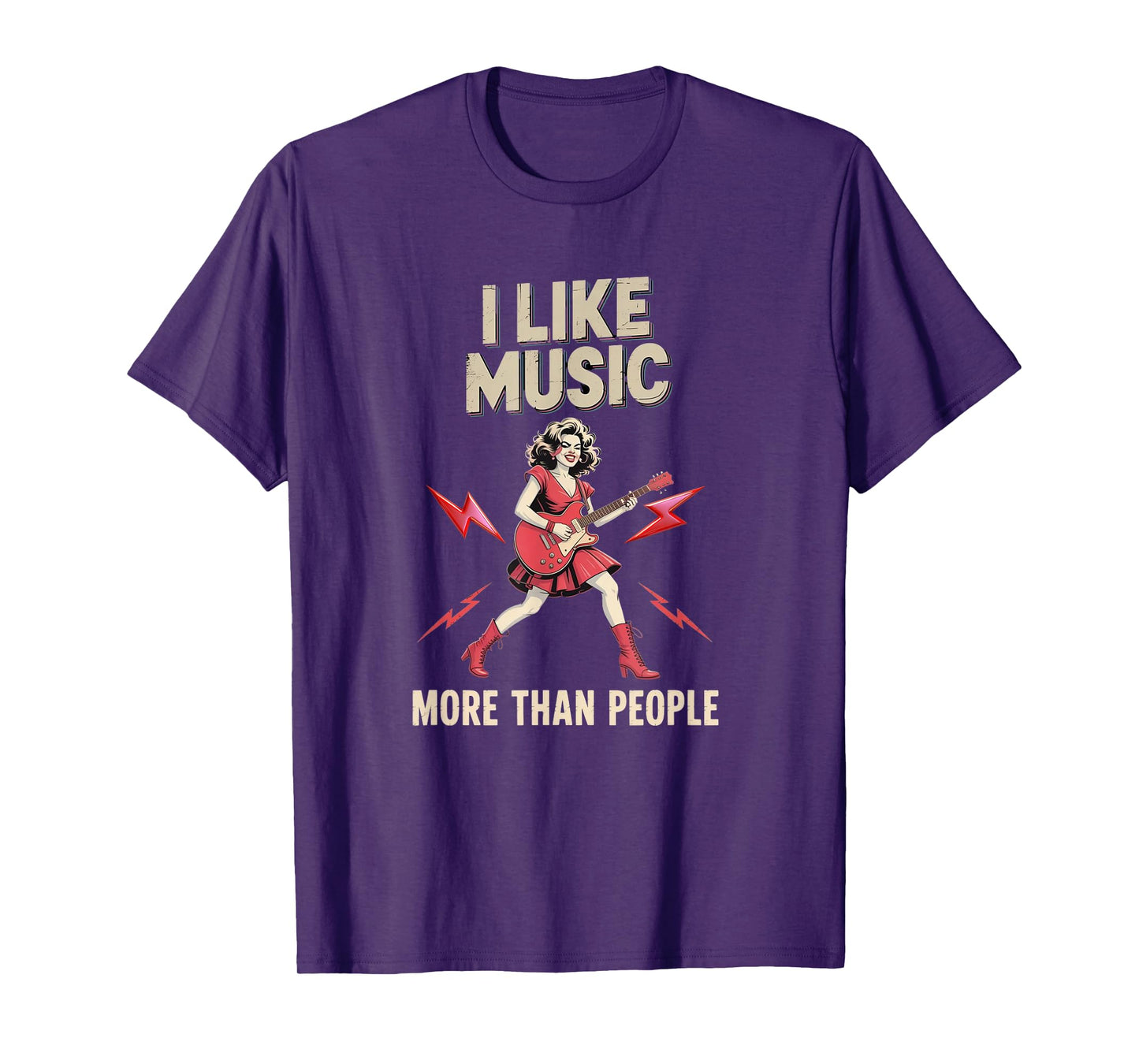 I Like Music More Than People - Rock Guitar Girl Tee T-Shirt