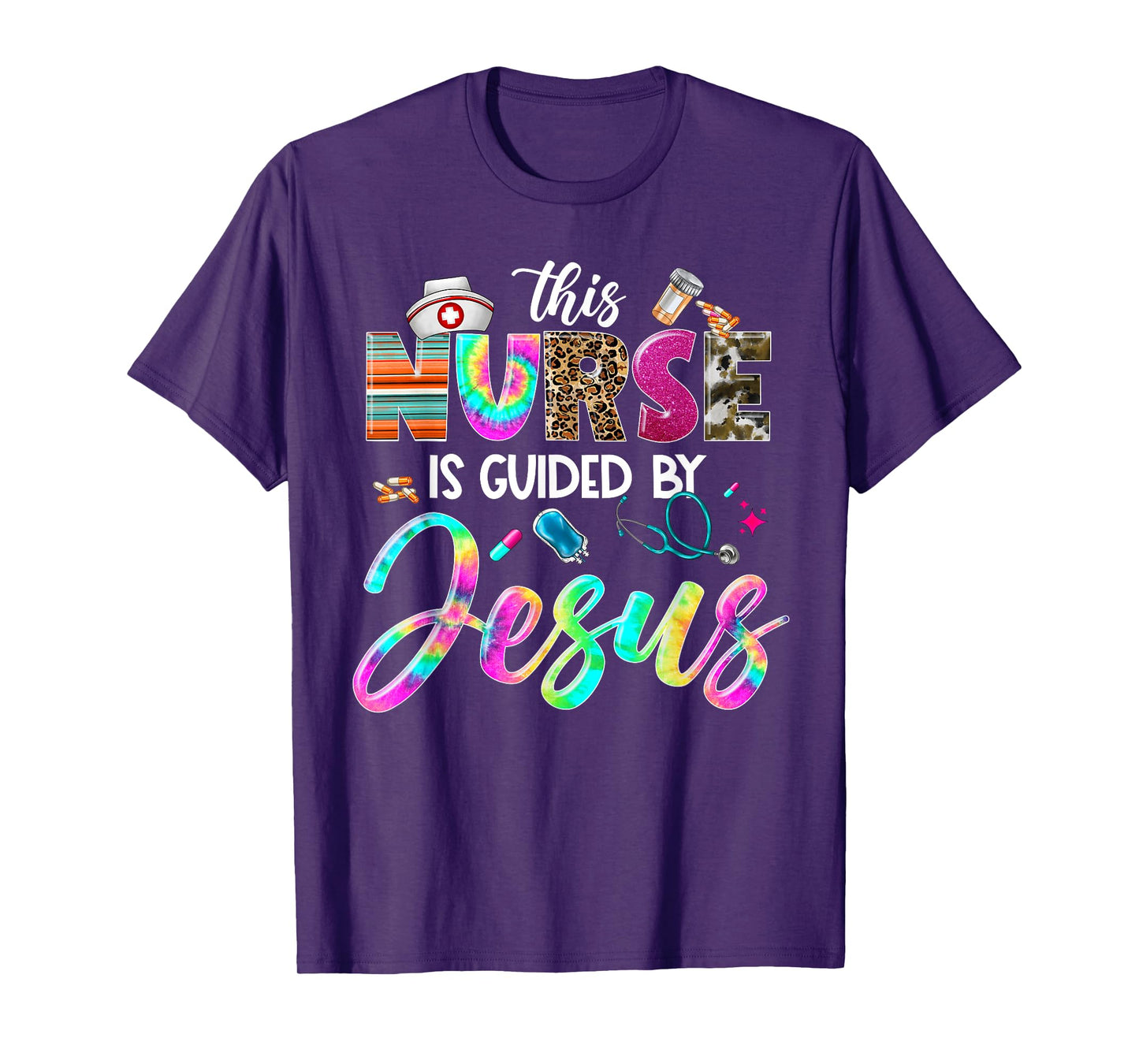 Nurse Guided by Jesus Christian Stethoscope RN LPN Nursing T-Shirt