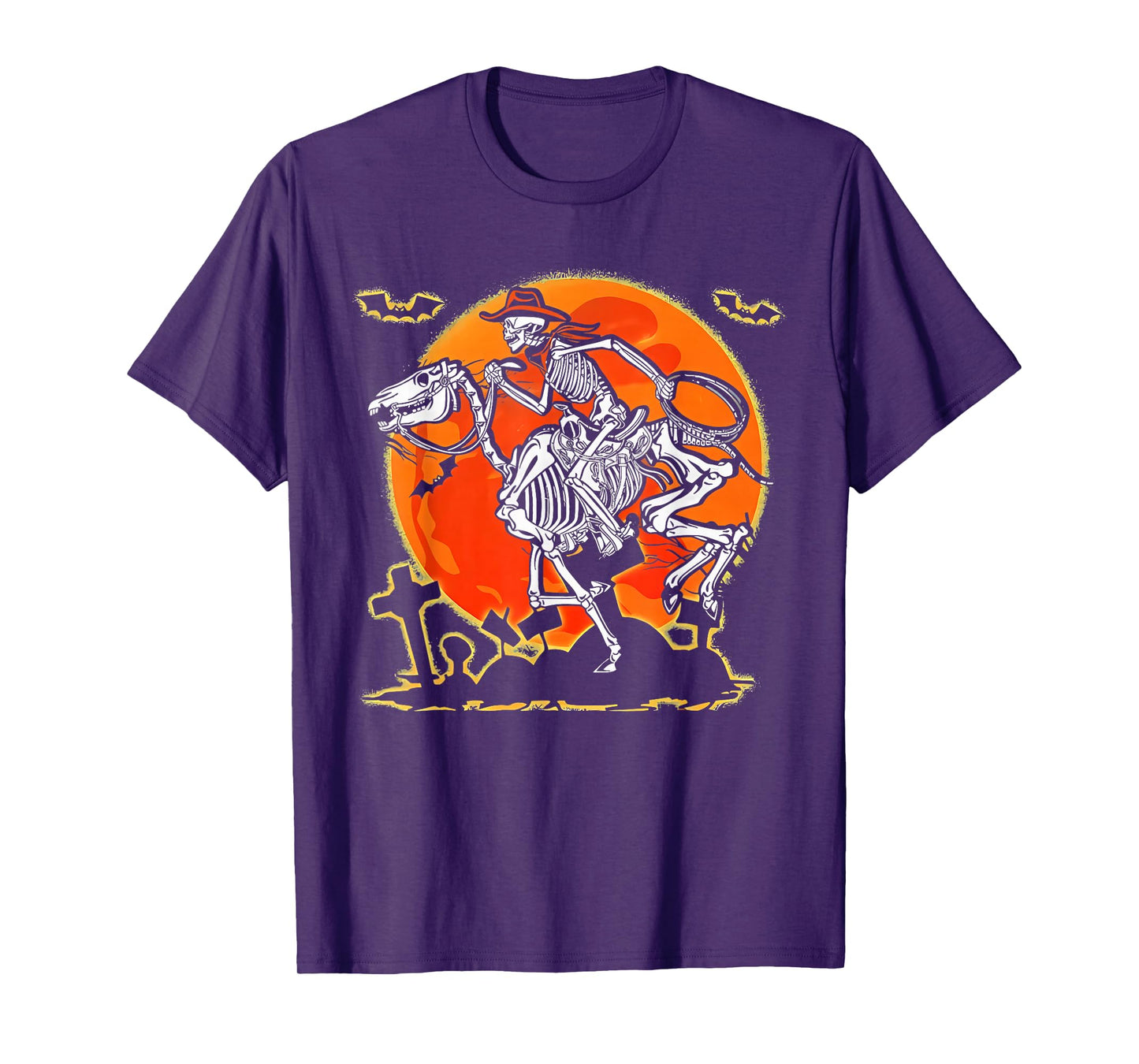 Vintage Western Skeleton Cowboy Rodeo Spooky Halloween Funny T-Shirt