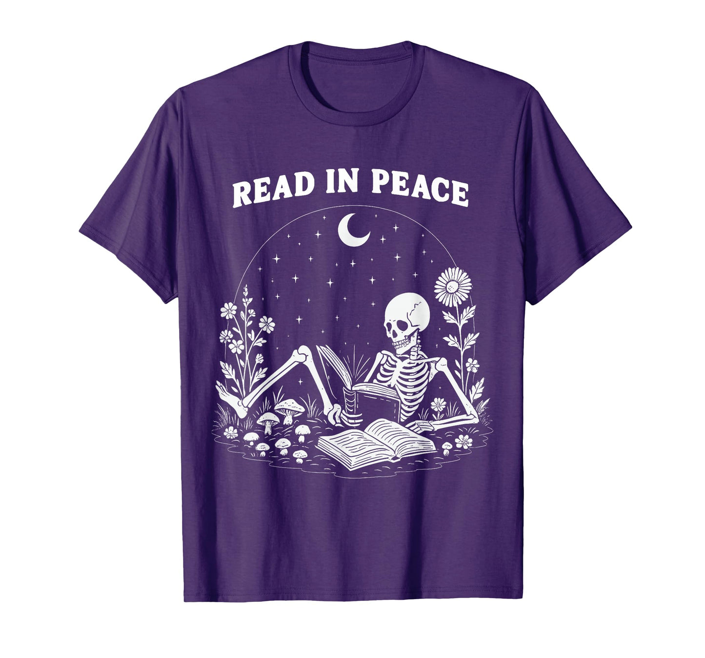 Read in Peace Skeleton Reading Book Halloween Tee T-Shirt