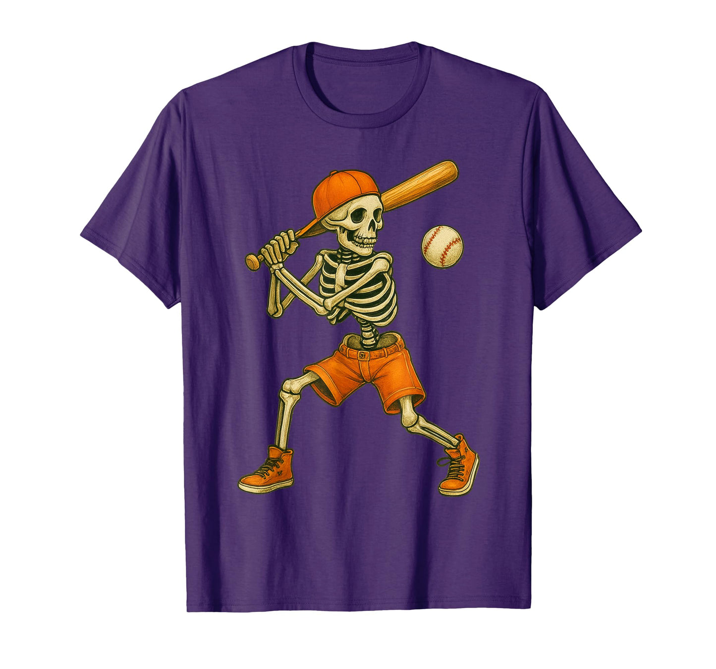 Funny Skeleton Batting Baseball Halloween Boys Men Kids T-Shirt