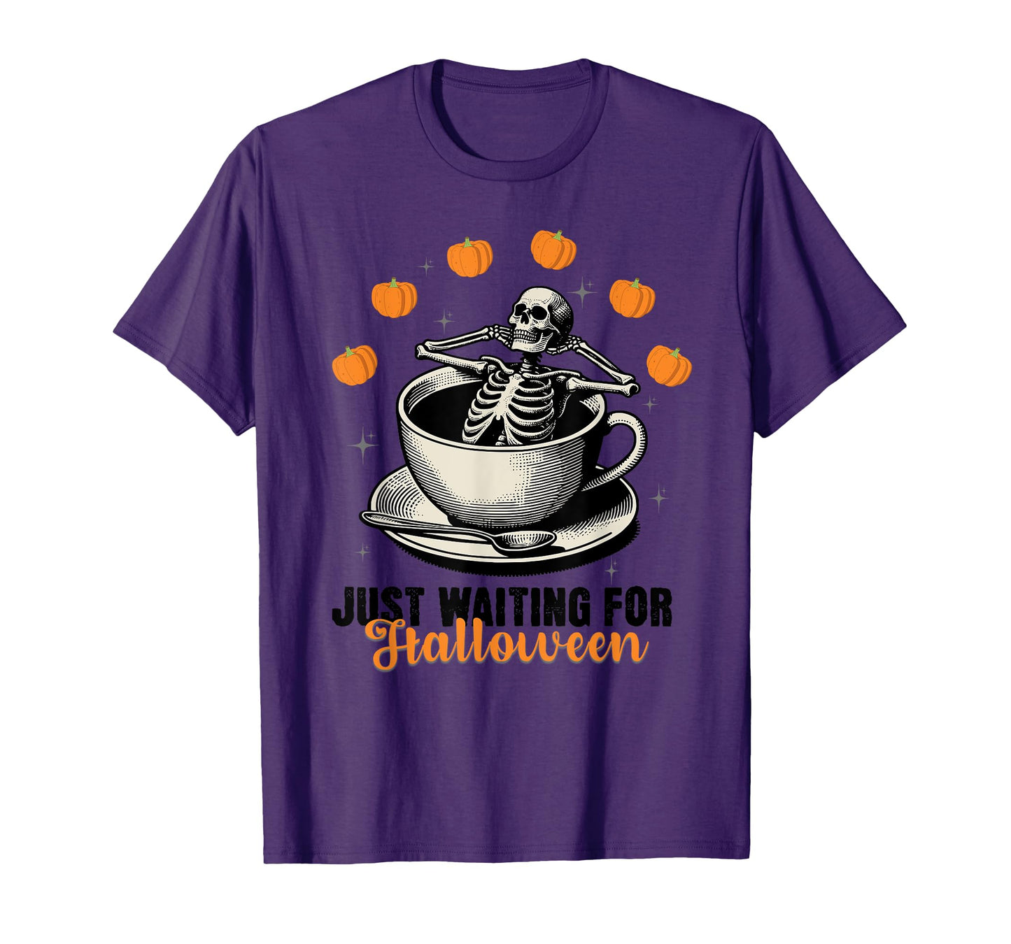 Just Waiting for Halloween Funny Skeleton Coffee Pumpkin T-Shirt