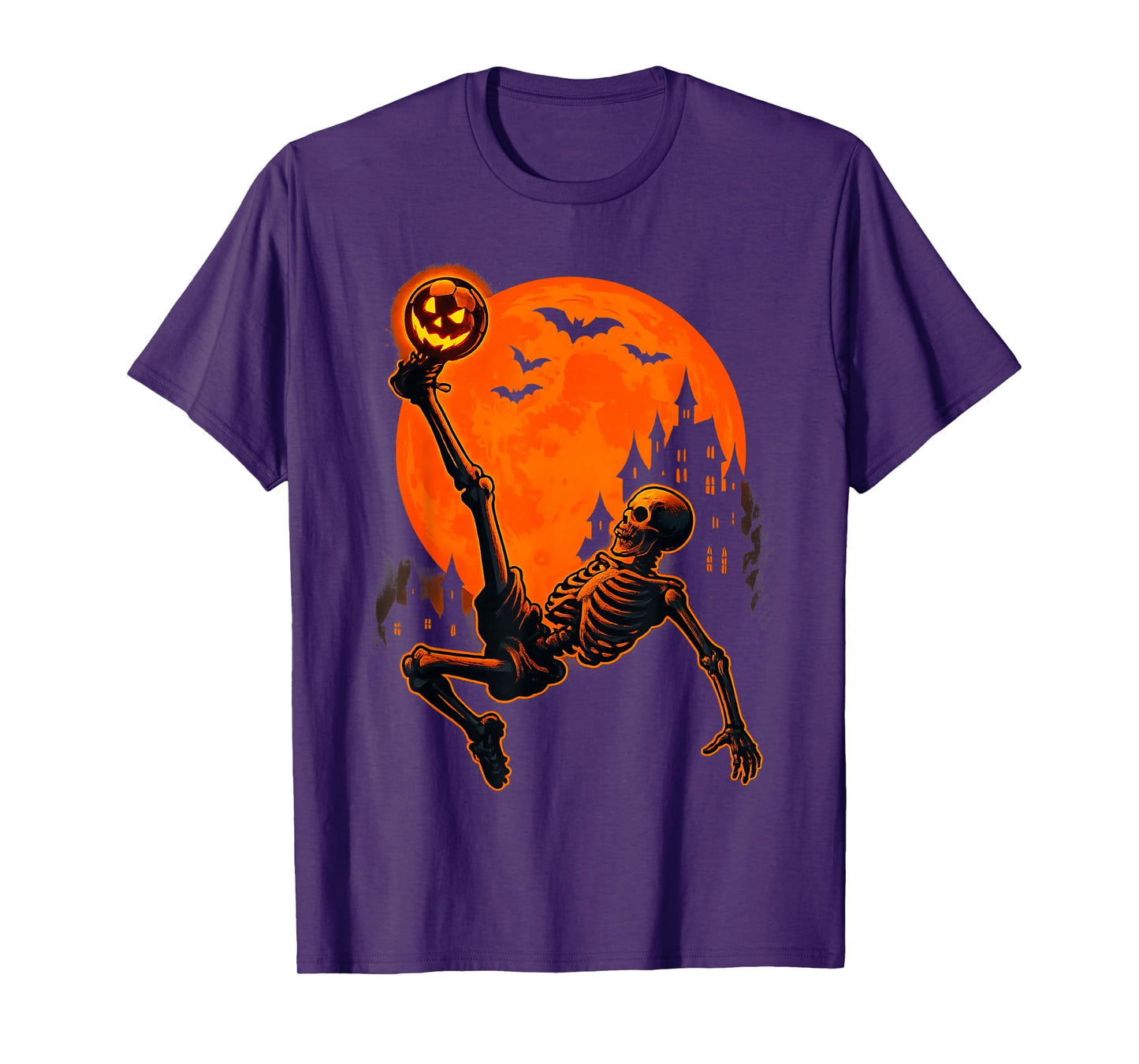 Skeleton Soccer Halloween Pumpkin Kick Sport Haunted Goal T-Shirt