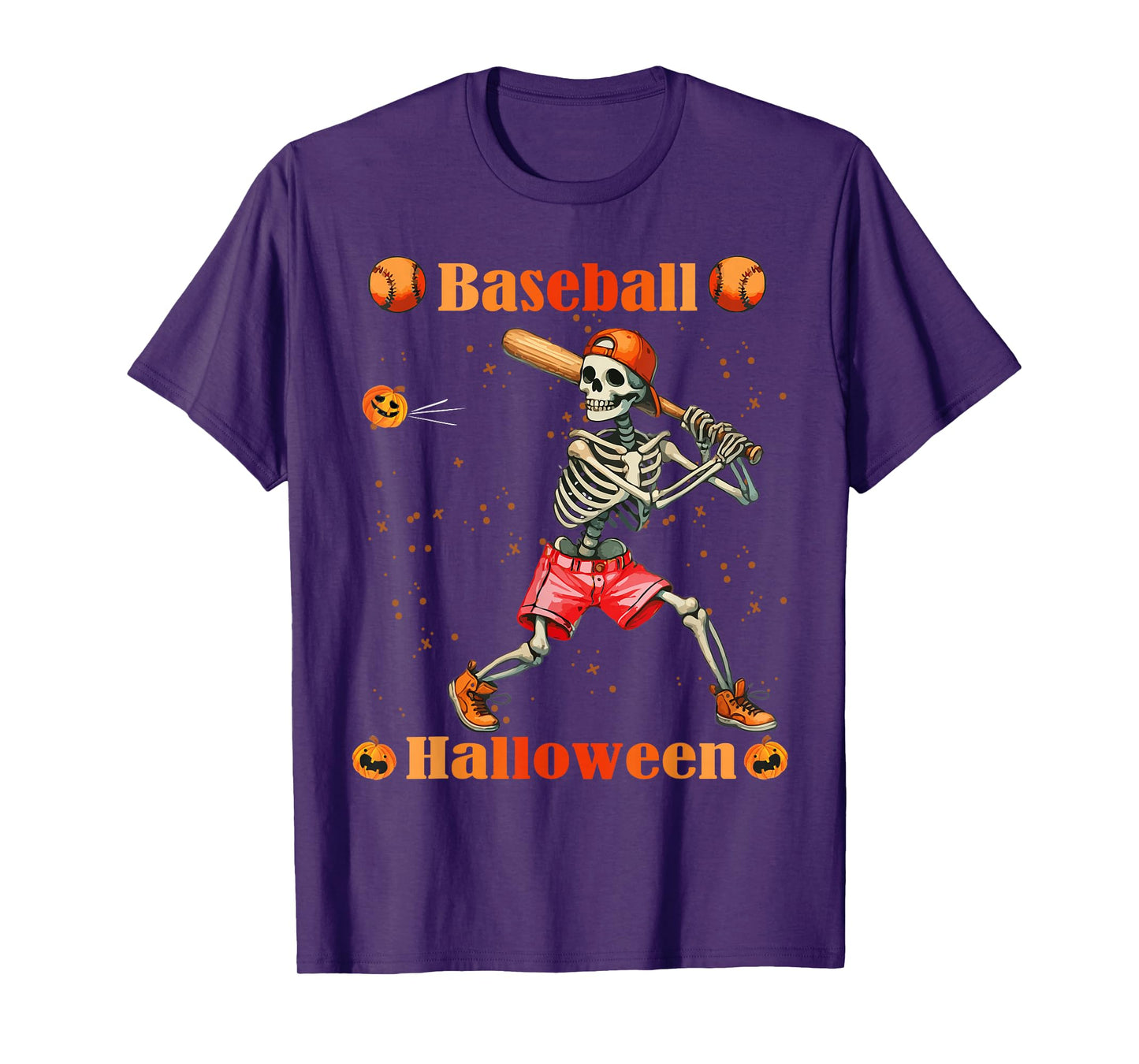 Funny Skeleton Batting Baseball Halloween Kids Men Boys T-Shirt