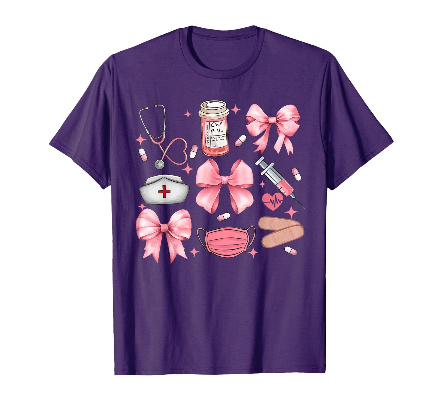 Women Pink Retro Nurse Coquette Pink Bow Girlie Nurse Life T-Shirt