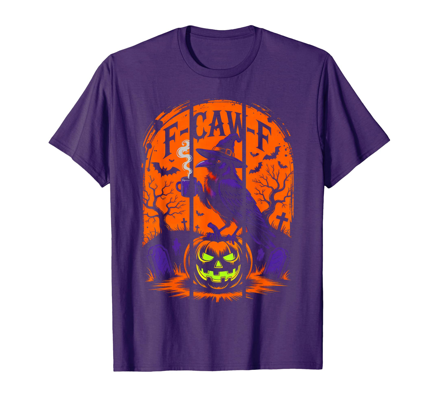 F-Caw-F Funny Raven Black Crow Spooky Season Halloween Retro T-Shirt