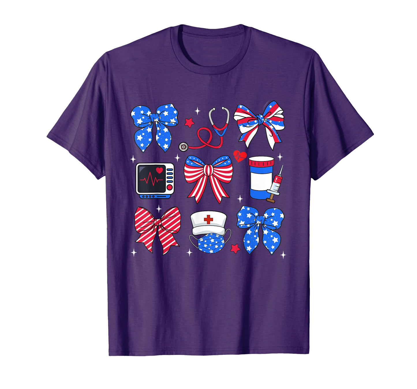 Nurse Bow Stethoscope USA Flag Patriotic 4th of July T-Shirt
