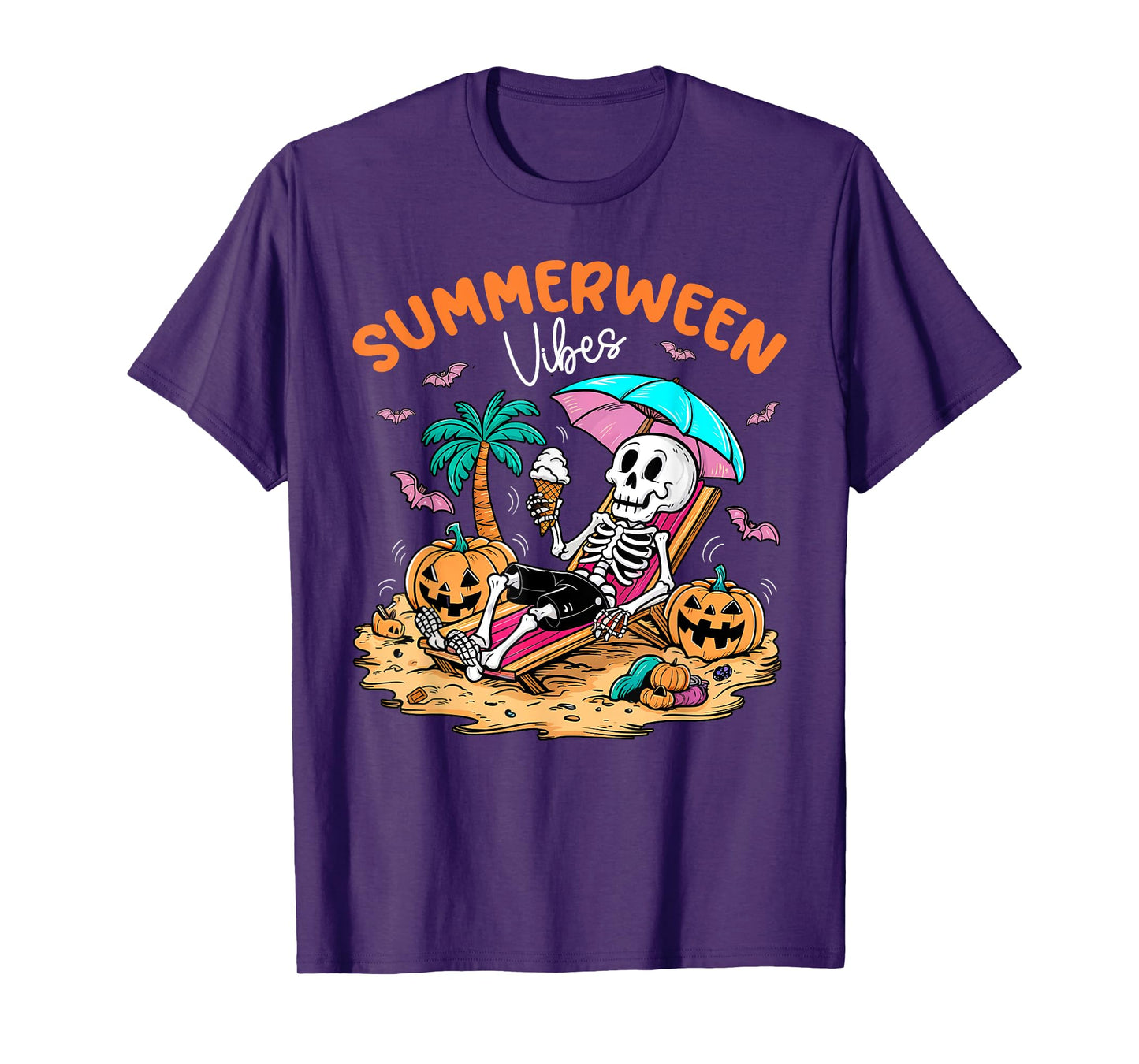 Summerween Halloween Skeleton Ice Cream Summer Vacation T-Shirt