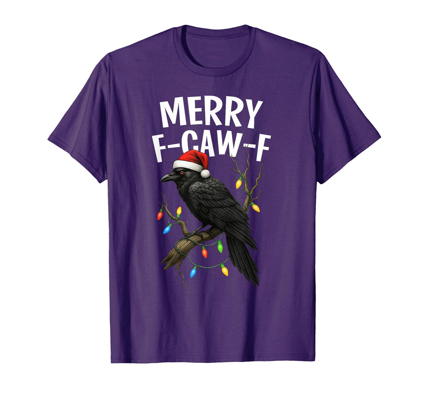 Black Crow F-Caw-F Funny Merry Christmas Lights Santa Hat T-Shirt