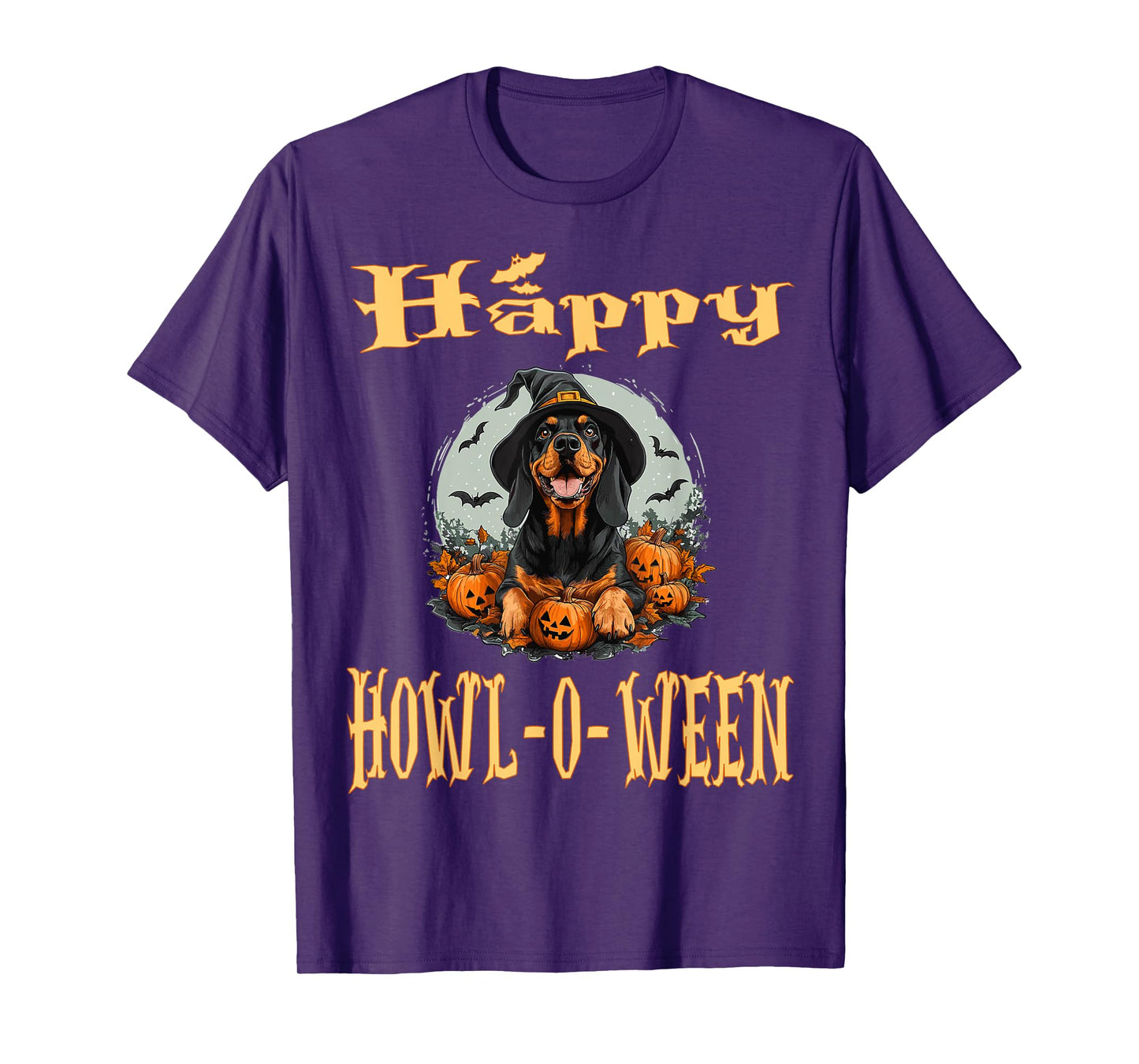 Black And Tan Coonhound Dog Whitch Hat Halloween Pumpkin Men Women Kids T-Shirt