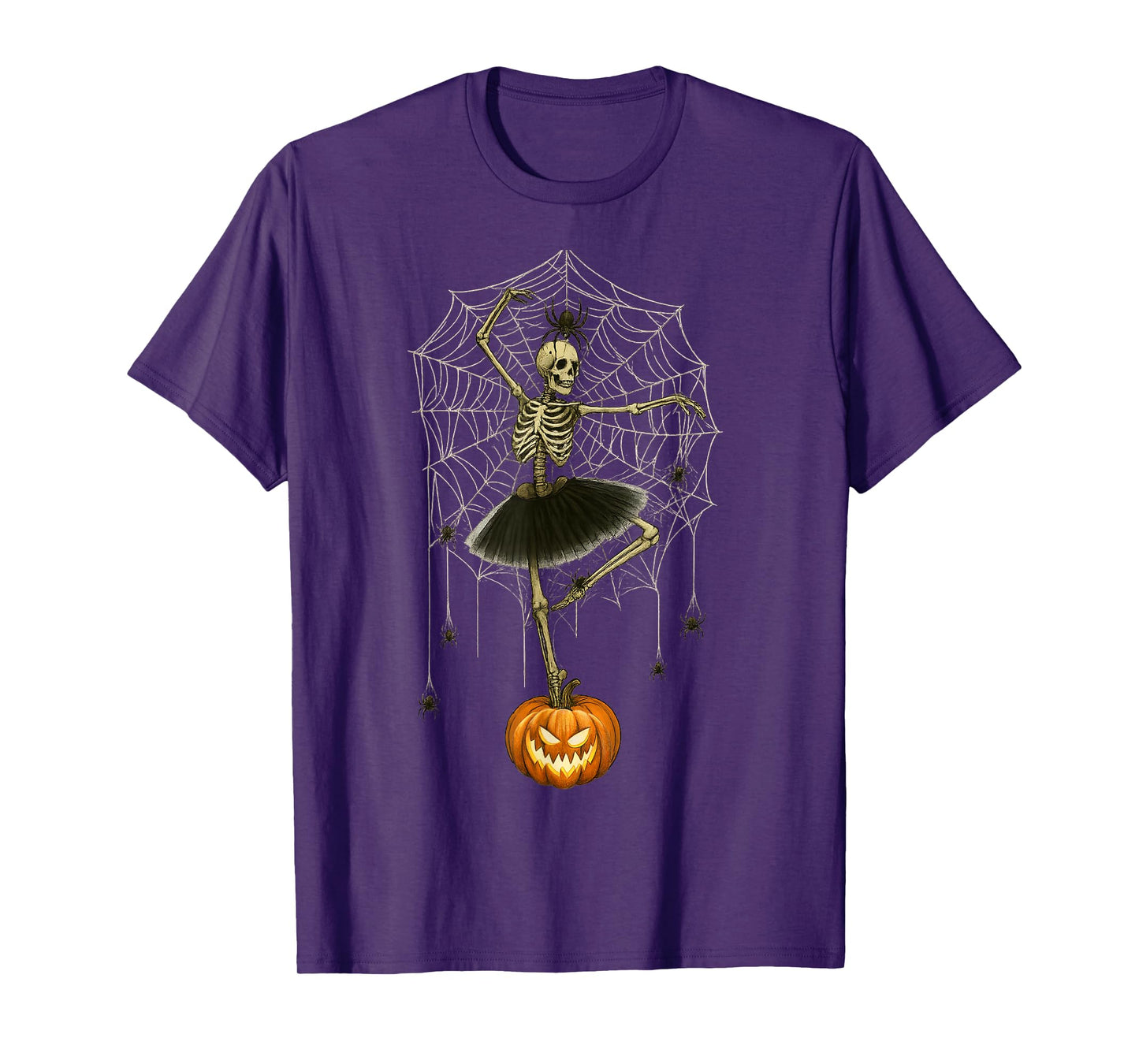 Creepy Skeleton Ballerina with Spider Web and Pumpkin T-Shirt