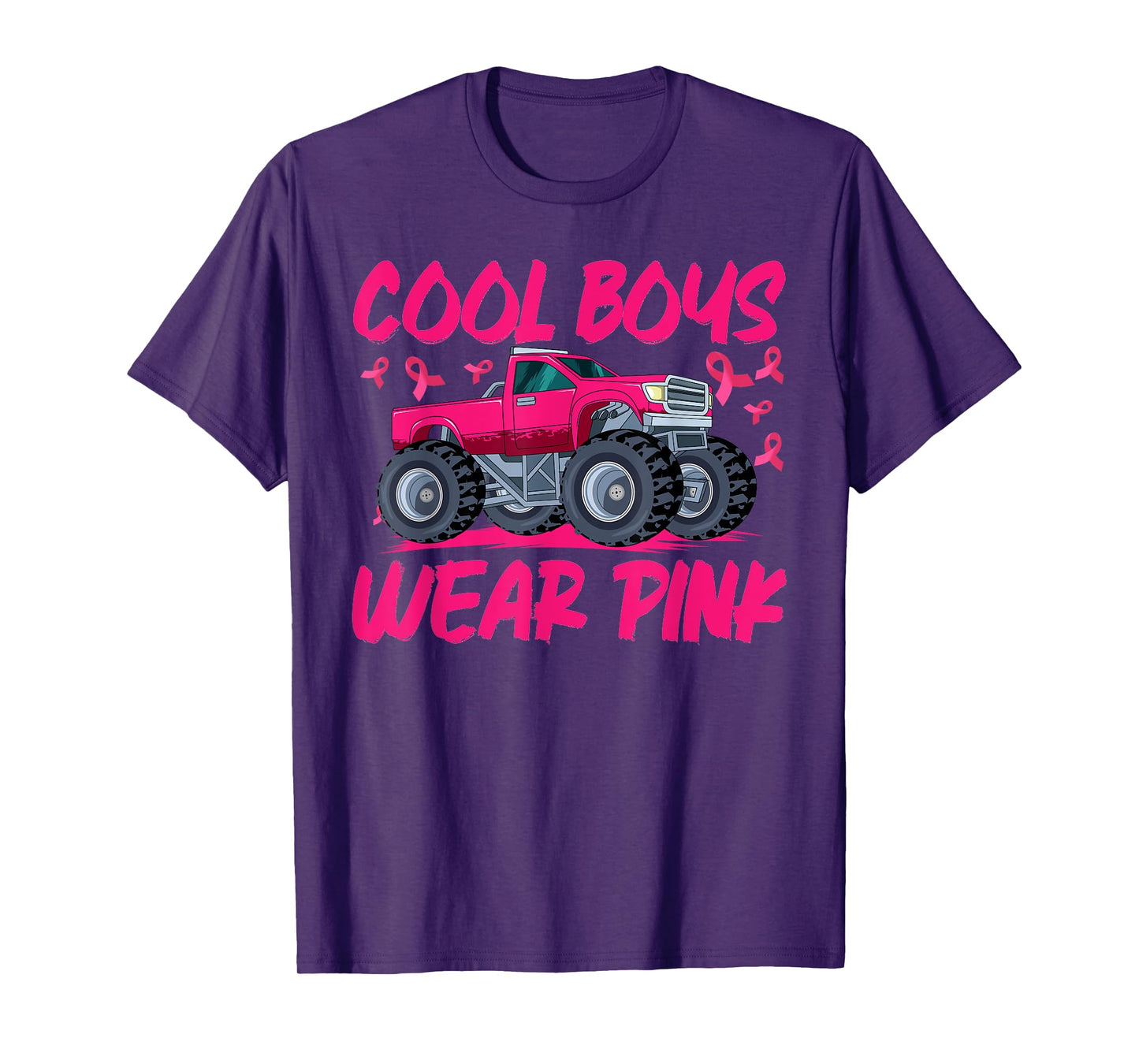 Monster Truck Breast Cancer Awareness Cool Boys Wear Pink T-Shirt
