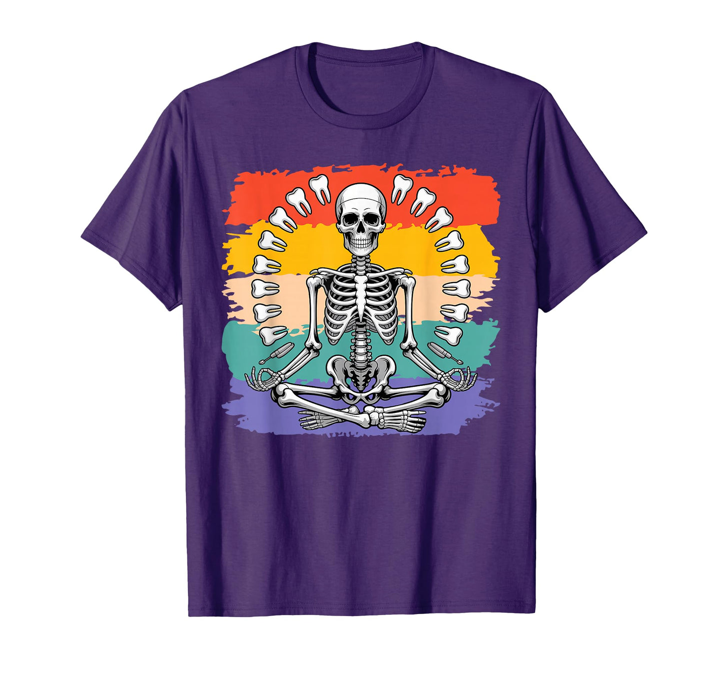Funny Skeleton Yoga Dental Hygienist Tooth Dentist Halloween T-Shirt