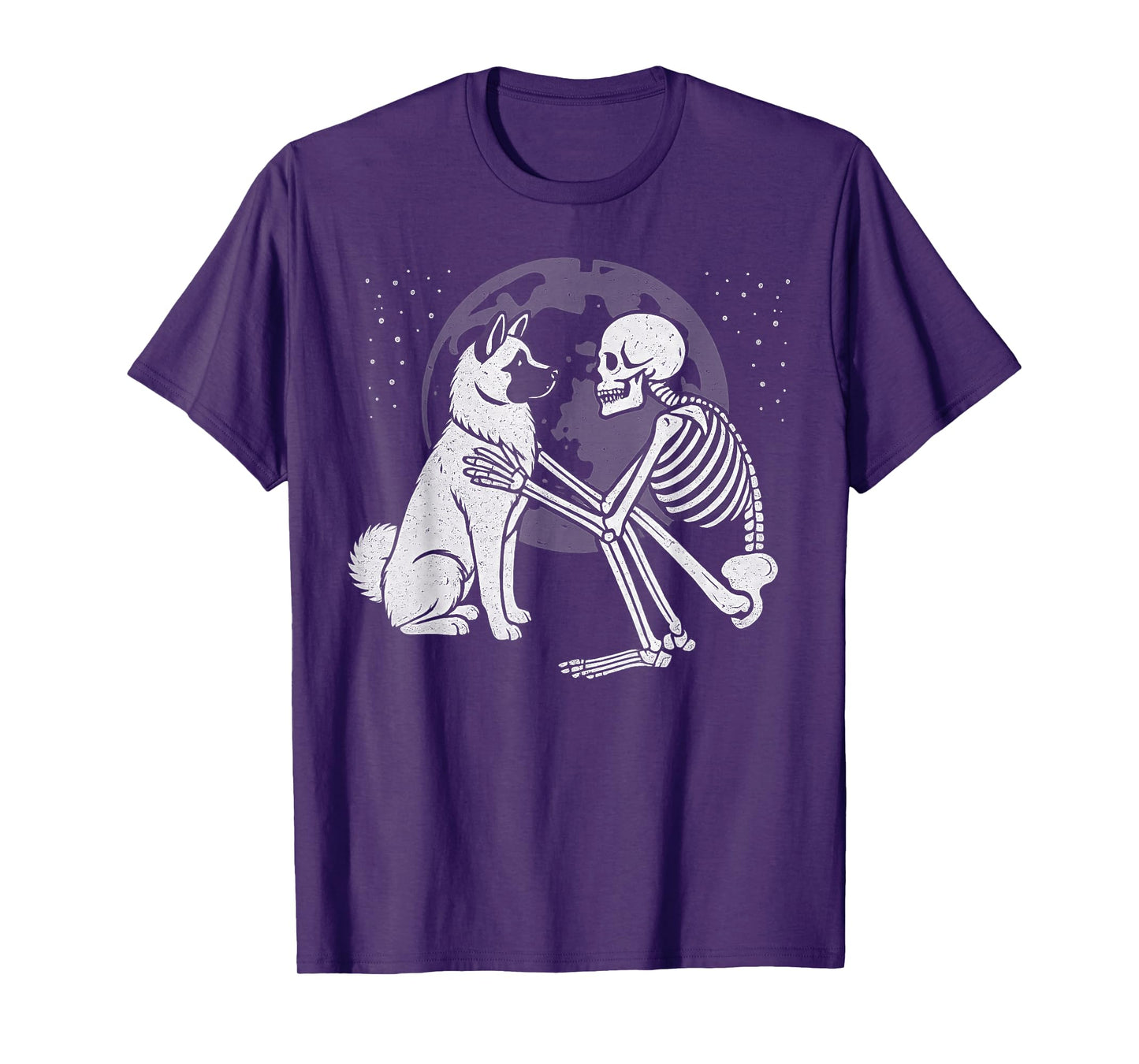 American Akita Skeleton Moon Halloween Dog Lover T-Shirt