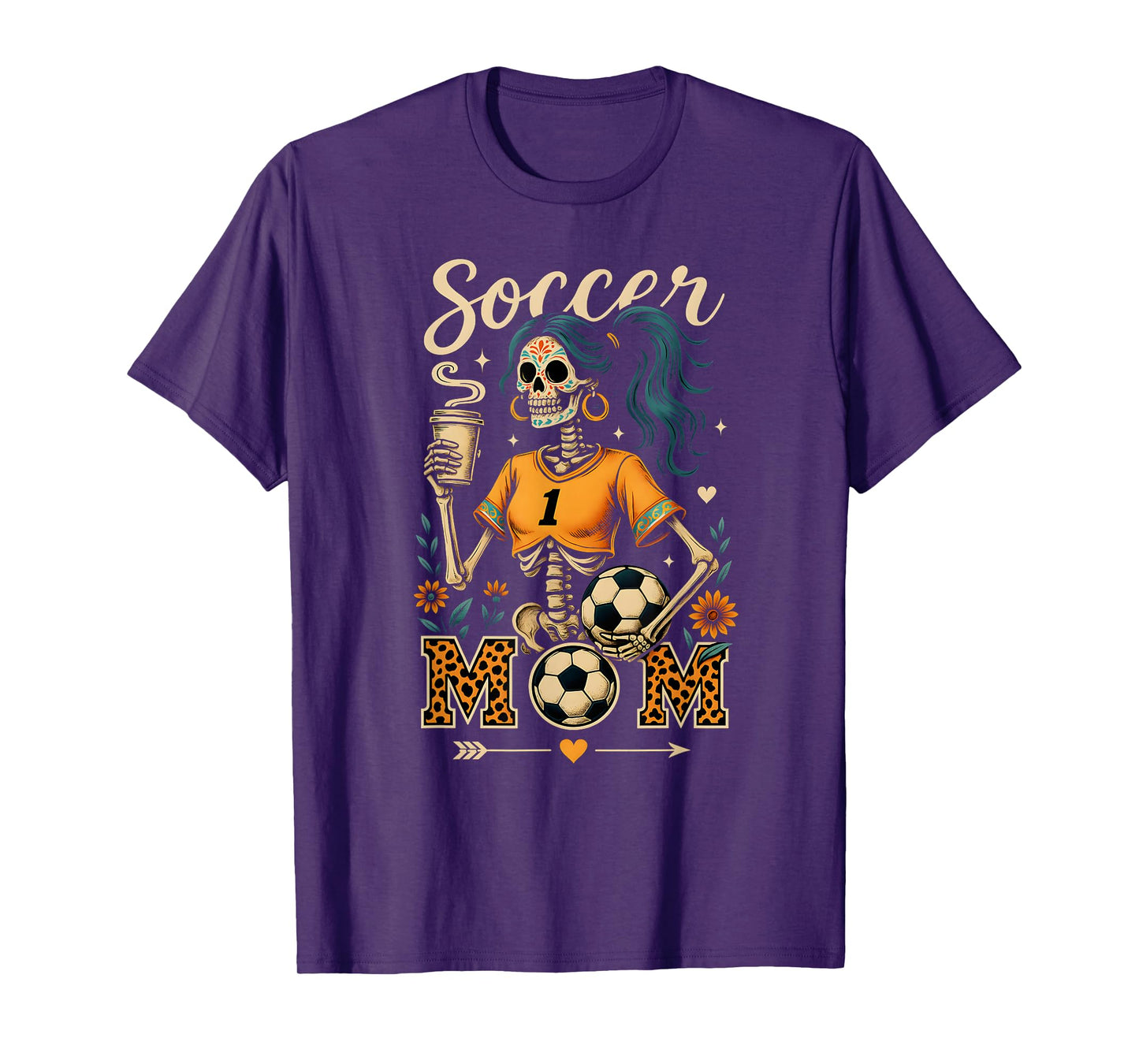 Soccer Mom Skeleton Coffee Leopard Style Vintage Halloween T-Shirt