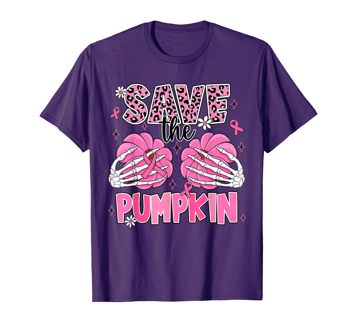 Skeleton Hand Boobs Save The Pumpkin Breast Cancer Halloween T-Shirt