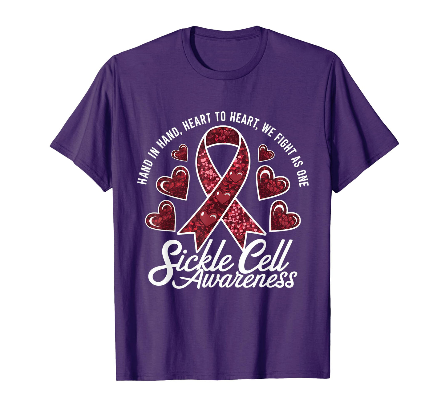 Sickle Cell Awareness Hand In Hand Anemia Burgundy Ribbon T-Shirt