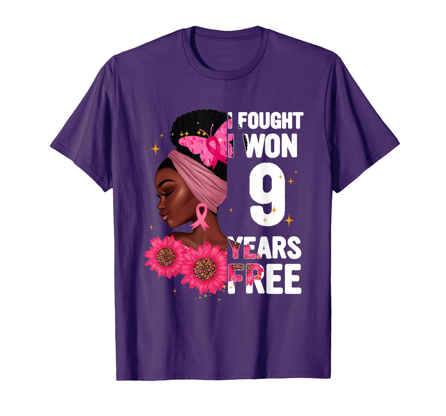 I Fought I Won 9 Year Free Breast Cancer Black Women T-Shirt
