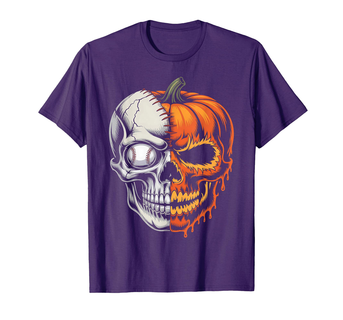 Baseball Player Halloween Pumpkin Skeleton, Skull Kids Teens T-Shirt
