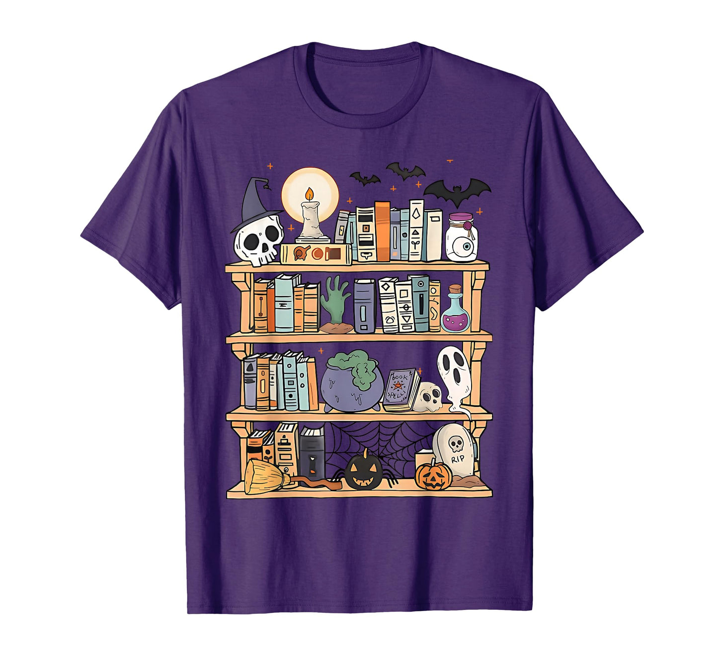 Ghost Library Reading Books Halloween Men Women Kids T-Shirt