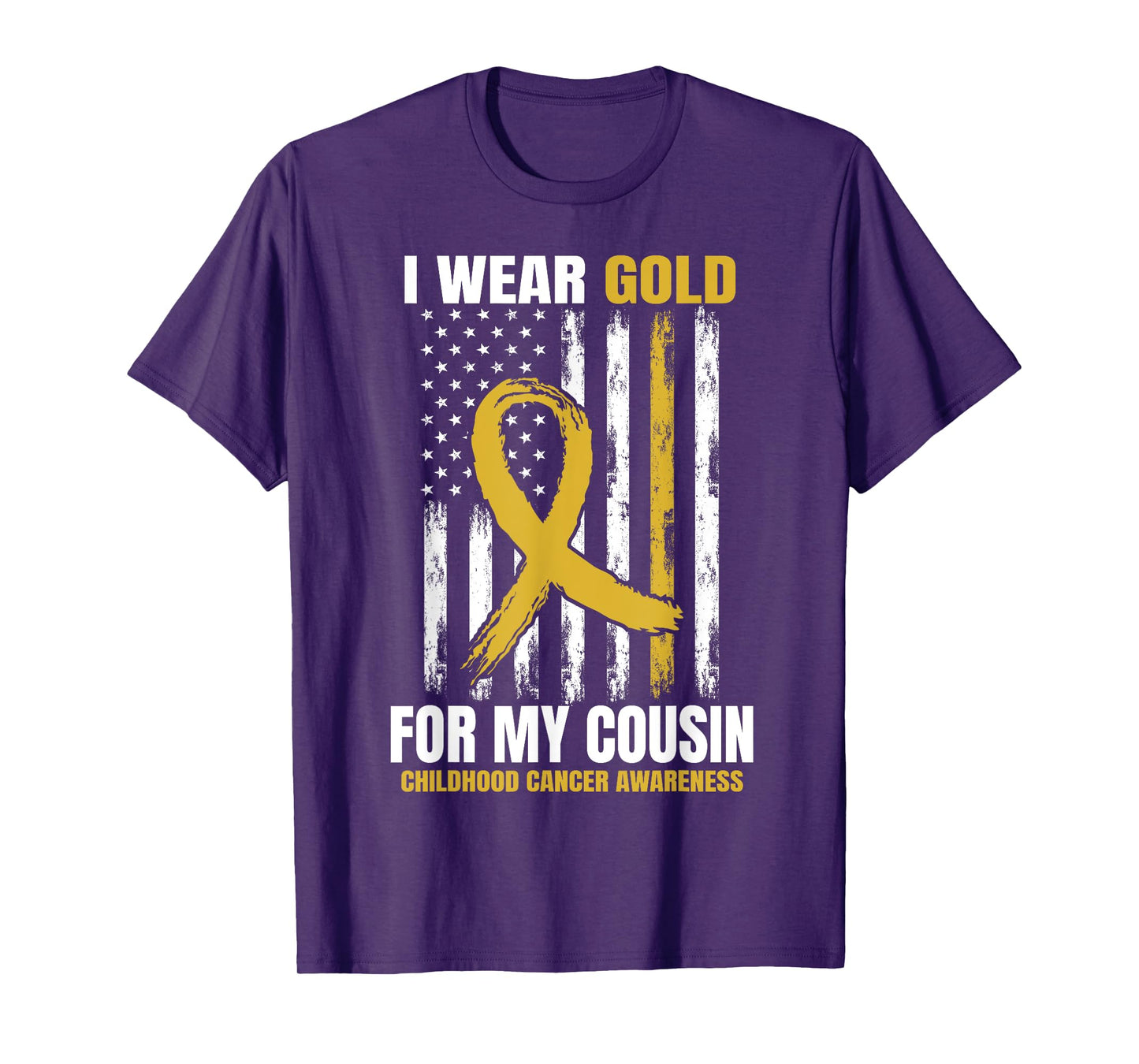 I Wear Gold Cousin Childhood Cancer Awareness American Flag T-Shirt